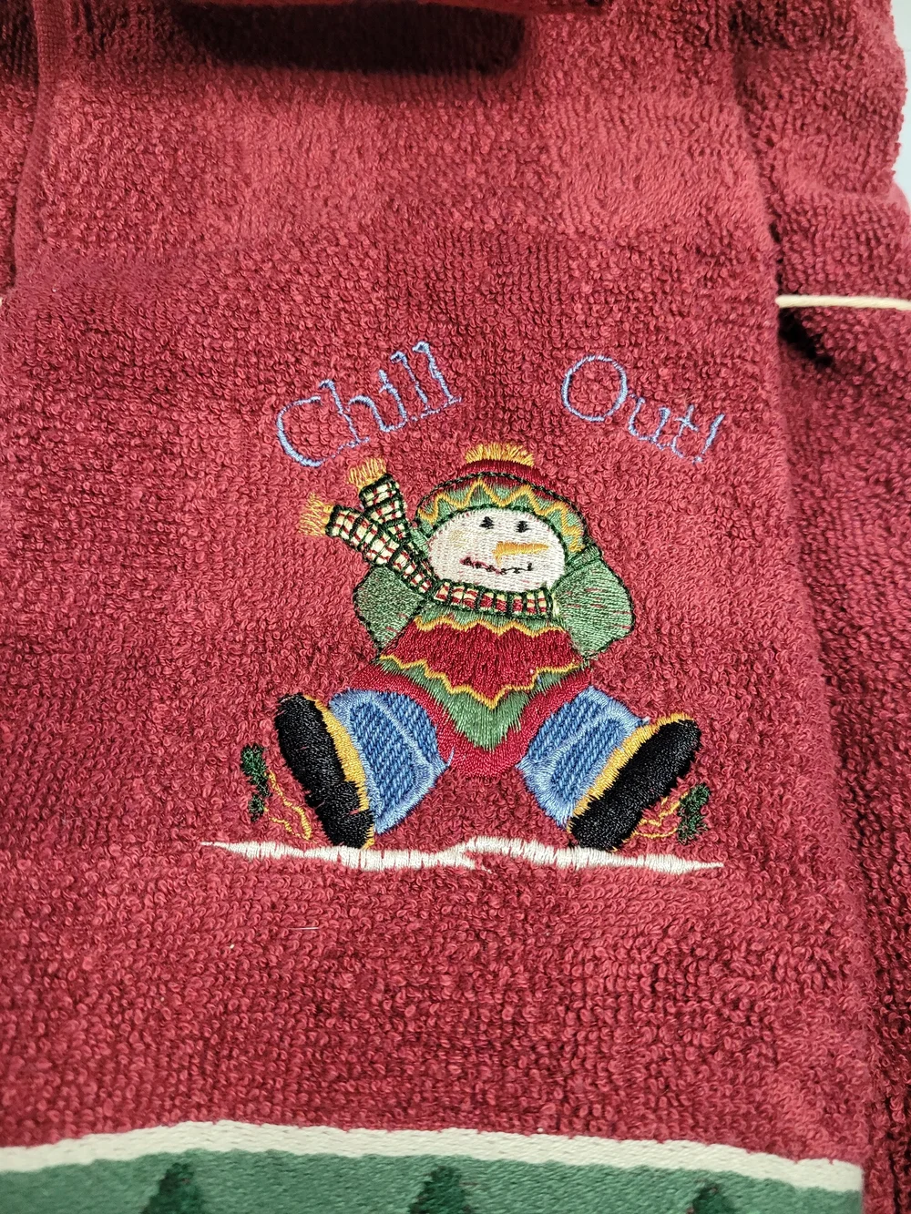Vintage Sears Christmas Towels Set Red Snowman Chill Out (A1)